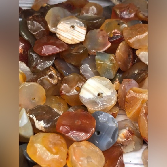 Large Vintage Rough Cut Polished Agate Gemstone Beads DIY Jewelry Making Bundle - Picture 2 of 14